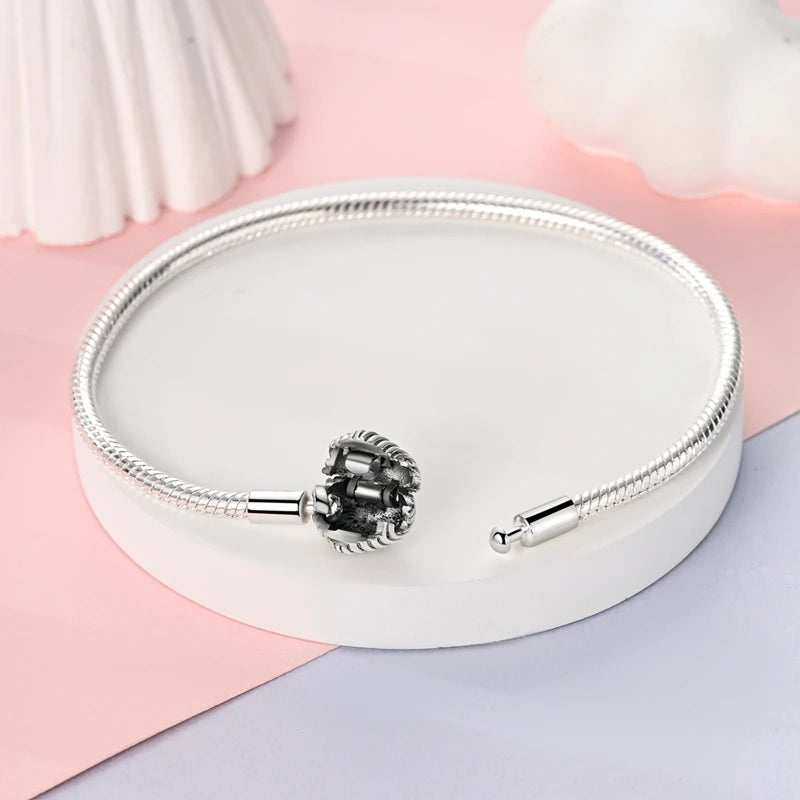 New 925 Sterling Silver Heart Shaped Zircon Snake Bone Bracelet For Women Fashion Birthday Jewelry Gift