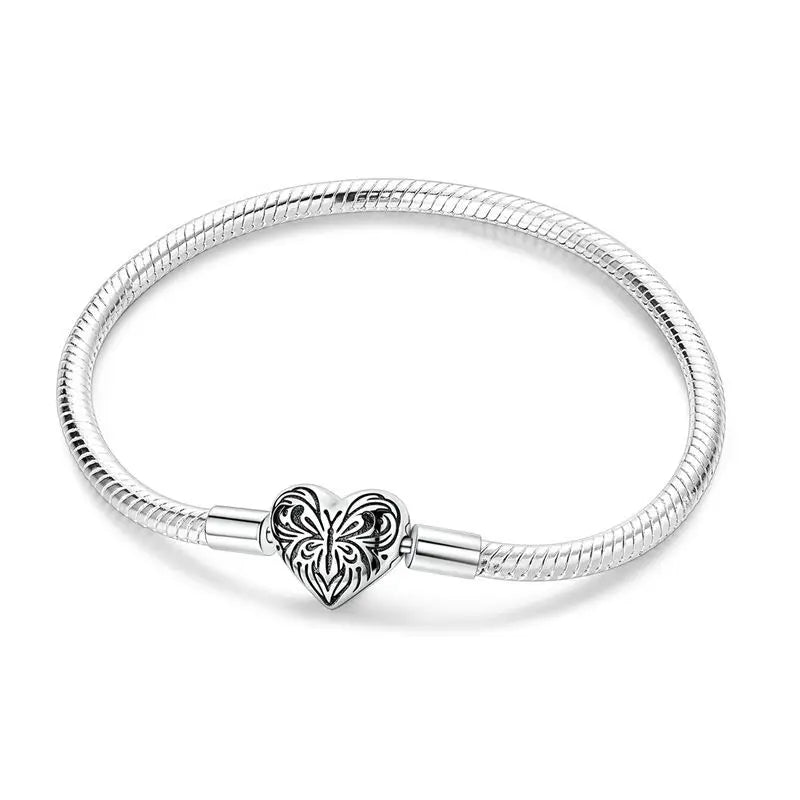 New 925 Sterling Silver Heart Shaped Zircon Snake Bone Bracelet For Women Fashion Birthday Jewelry Gift