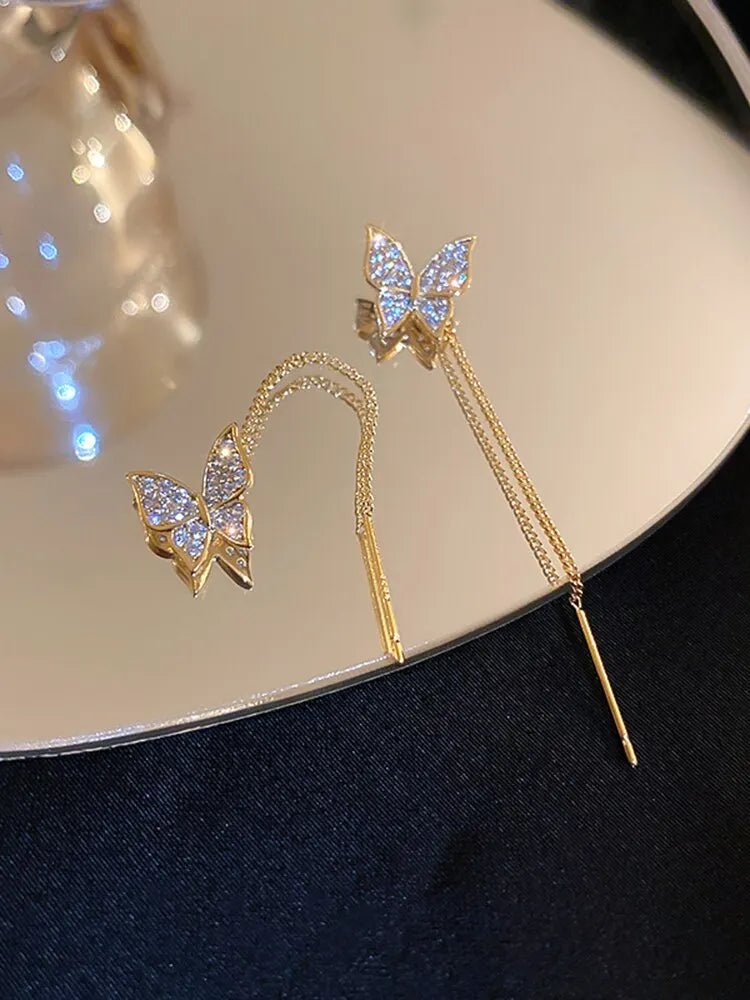 Butterfly Earrings For Women Sparkly Rhinestone Long Tassel Earrings Heart Drop Earrings Wedding Party Jewelry Valentine Gifts C