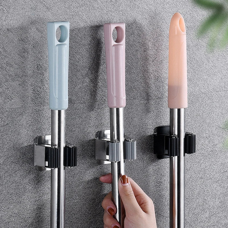 Adhesive Wall Multi-Purpose Hooks for Kitchen & Bathroom Easy Hang No Drill Required Mop And Broom Hanger Home Organizer