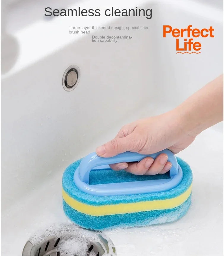 Pot Washing Kitchen Cleaning Brush with Handle - Pot Washing High-Density Thick Scouring Pad Ceramic Tile Wall Cleaning Brush