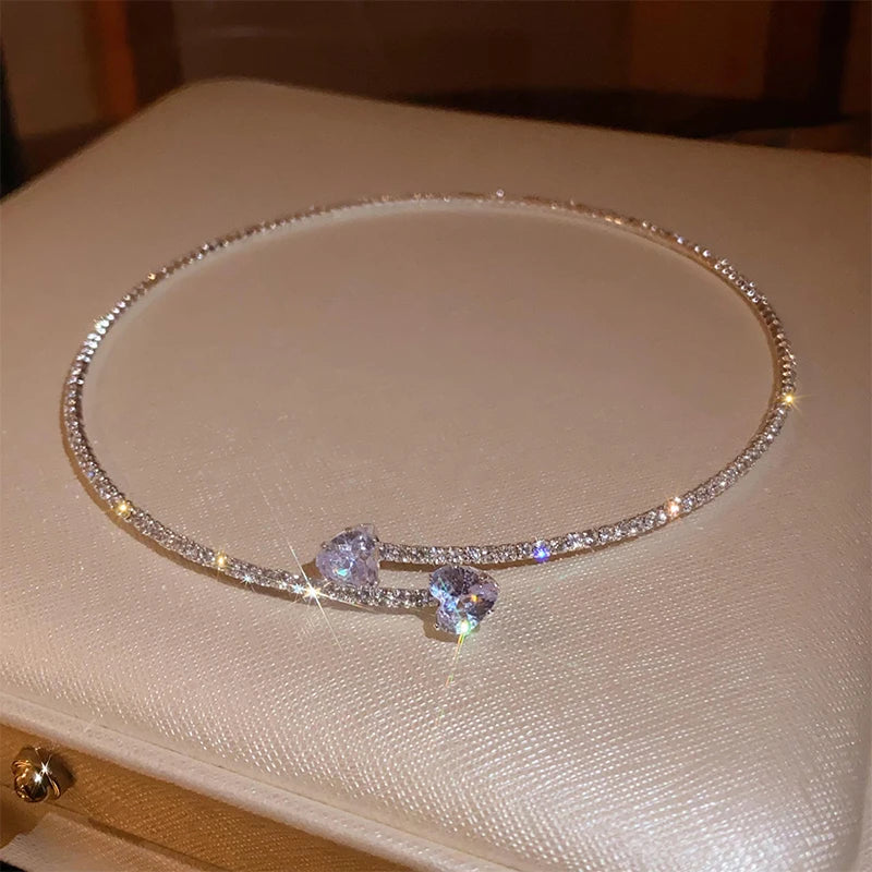 Zircon Double Layered Water Drop Heart Silver Scrap Imitation Pearl Cross Wave Open Collarbone Fine Pendant Necklaces Women K-