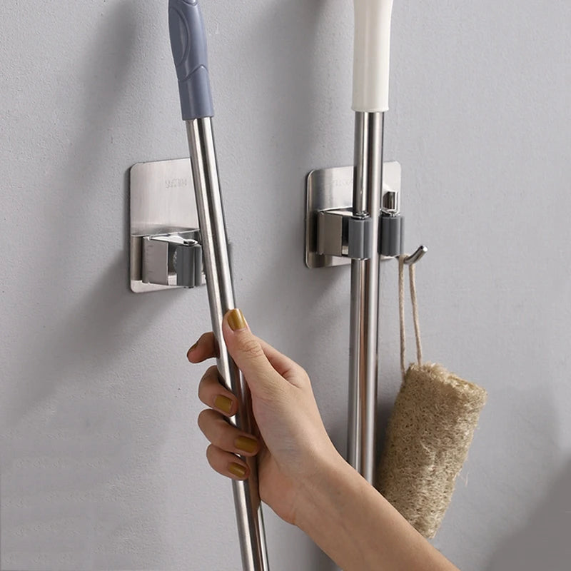 Adhesive Wall Multi-Purpose Hooks for Kitchen & Bathroom Easy Hang No Drill Required Mop And Broom Hanger Home Organizer
