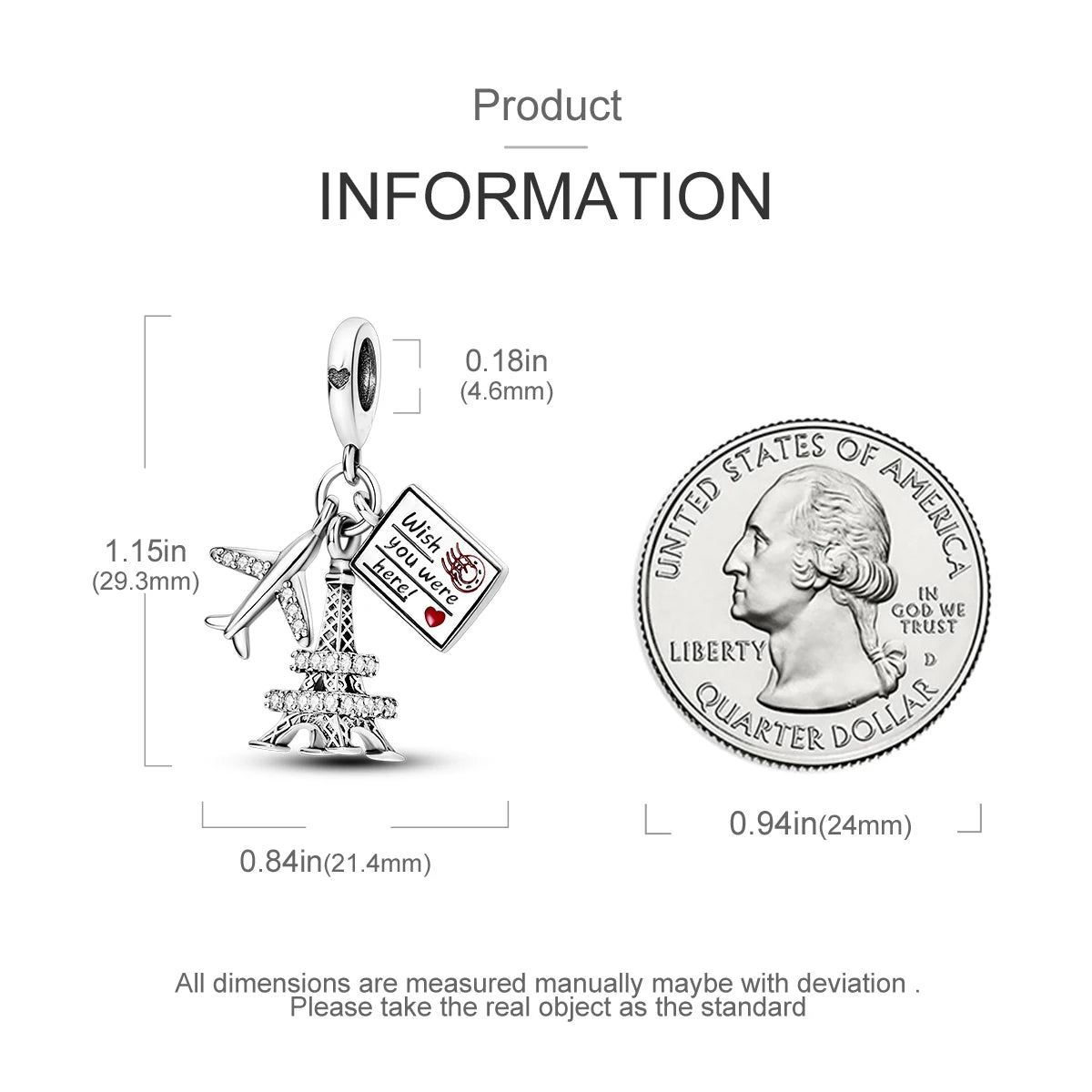 Travel Charm 925 Silver Plane Paris Tower Pendant Fit Bracelet Beads Making Woman Fashion Jewelry