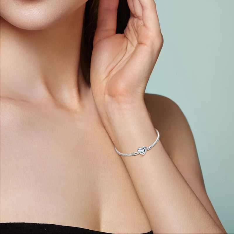New 925 Sterling Silver Heart Shaped Zircon Snake Bone Bracelet For Women Fashion Birthday Jewelry Gift