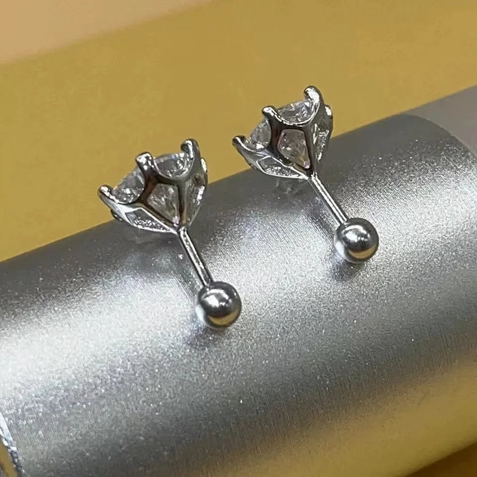 BIJOX STORY Women's Moissanite Screw Stud Earrings D Color 925 Sterling Silver 6 Prong Diamond Wedding Fine Jewelry