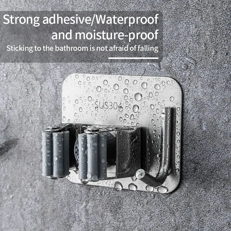 Adhesive Wall Multi-Purpose Hooks for Kitchen & Bathroom Easy Hang No Drill Required Mop And Broom Hanger Home Organizer