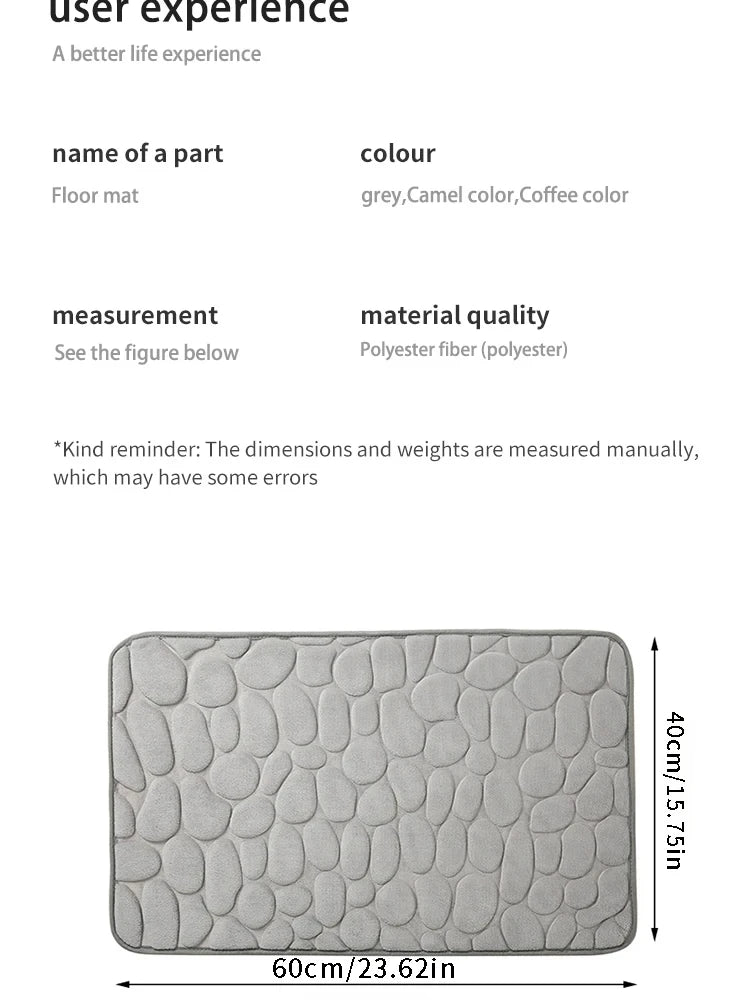 The bathroom door is embossed with pebbles, memory foam bath towel, water absorption, anti-skid indoor floor mat, foot pad
