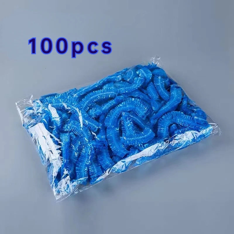 100 Pieces/set Women's Disposable Shower Cap  Plastic Waterproof Head Cover  Pink Spa Salon  Hotel Hair Dye  Elastic Hair Cap
