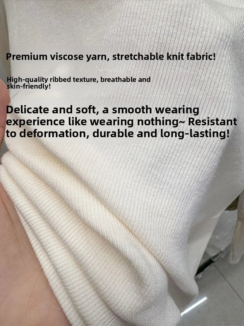 Fashionable U-Neck Long Sleeve Base Shirt Women's Slim Fit Low Collar Top T-Shirt Pure Color Commute Style Spring 2024