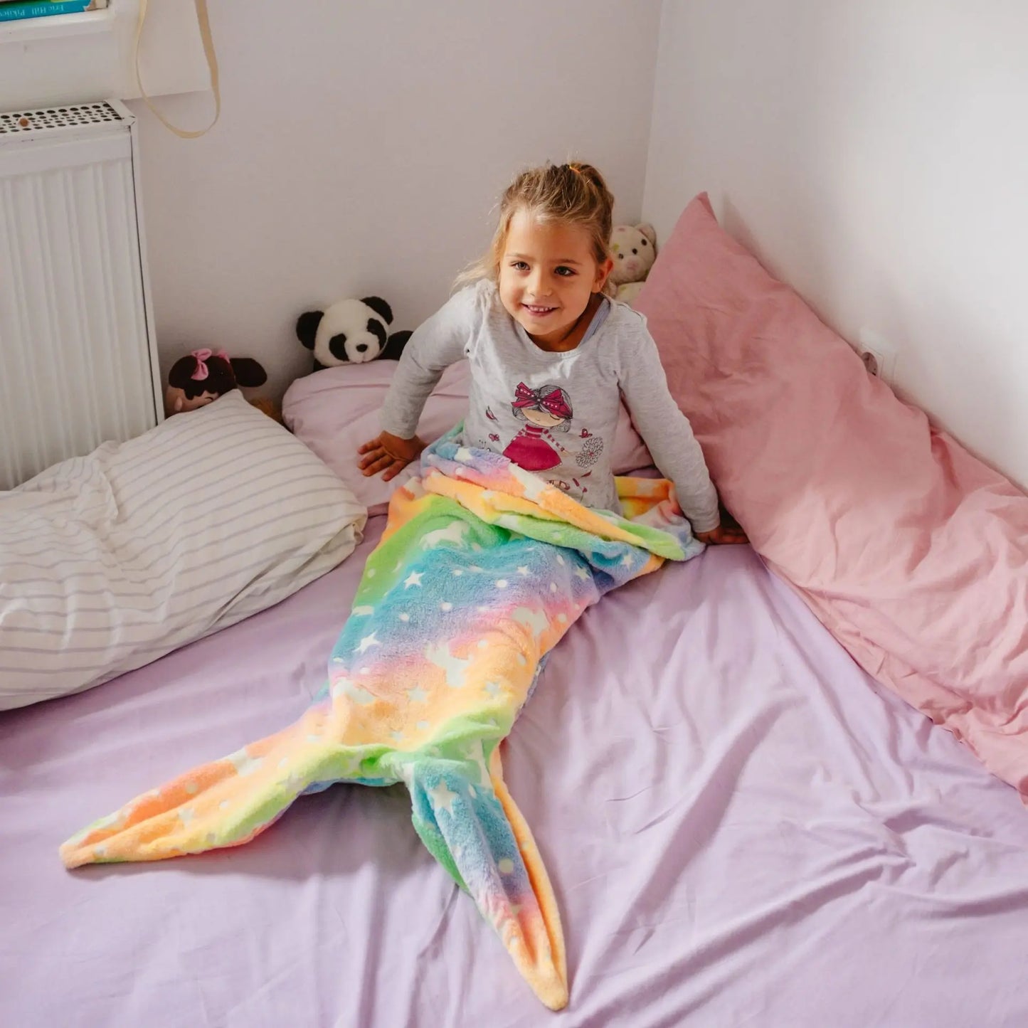 New Night Glow Mermaid Tail Blanket Soft Flannel Fleece Wearable Companion  Cute Kids Blankets  for All Seasons
