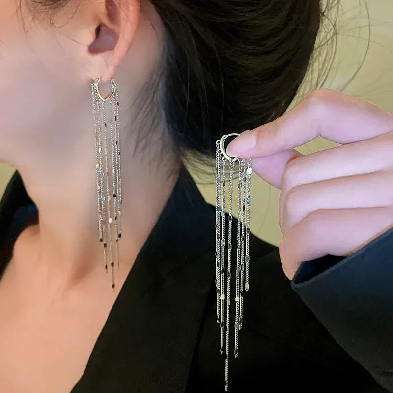 Long Tassel Rhinestones Chains Ear Line Drop Earrings for Women Gold Color Delicate Dangle Earring Hanging Charm Fashion Jewelry