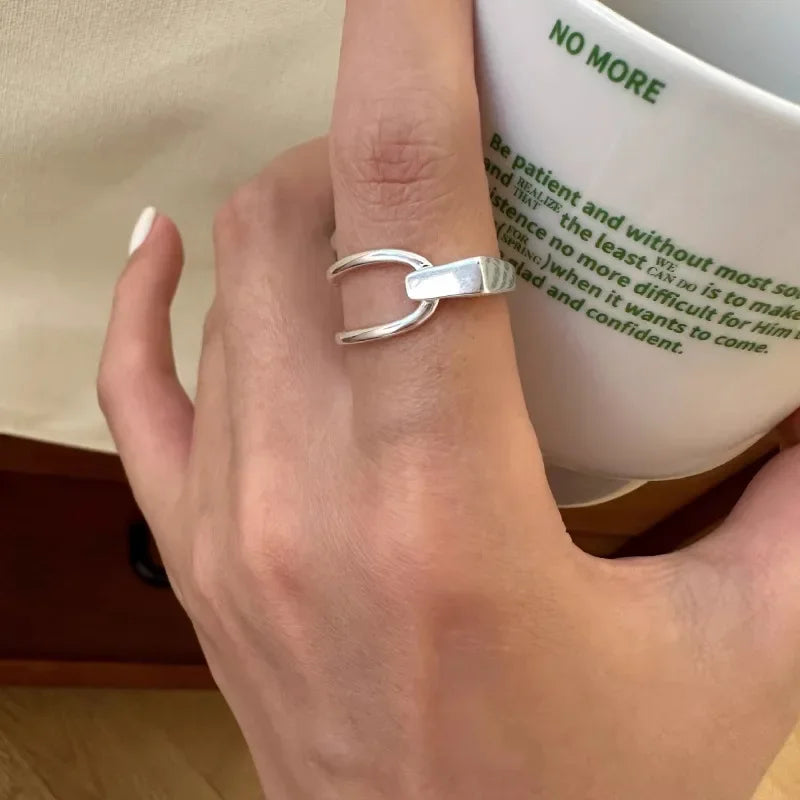 VENTFILLE 925 Sterling Silver Rings INS Fashion Hip Hop Vintage Couples Hollow Lines Punk Thai Silver Party Adjustable  Jewelry