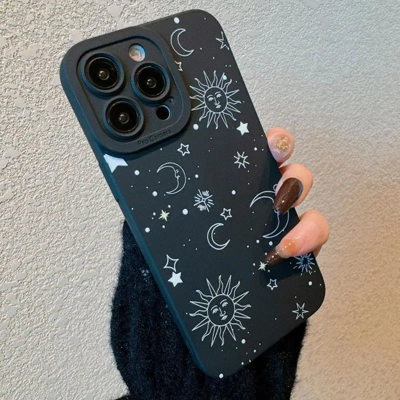 Moon & Sun Pattern Phone Case Fashion Phone Accessories Compatible with IPhone 16 Pro Max 15 Pro 14Plus 13 12 11
