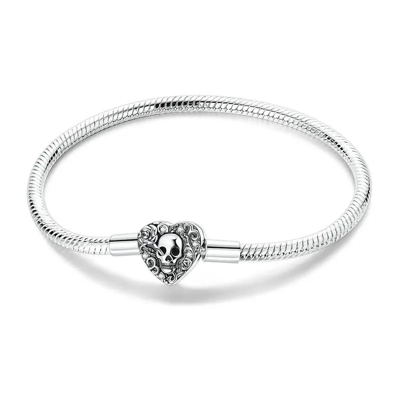 New 925 Sterling Silver Heart Shaped Zircon Snake Bone Bracelet For Women Fashion Birthday Jewelry Gift