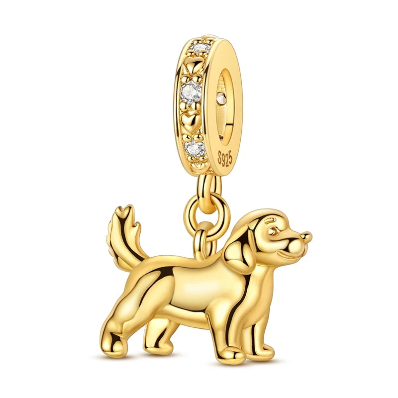 Original 925 Sterling Silver Gold Series DIY Charms Beads Inlaid Zirconium Sun Leopard Pendants Fit Bracelet DIY Jewelry Making