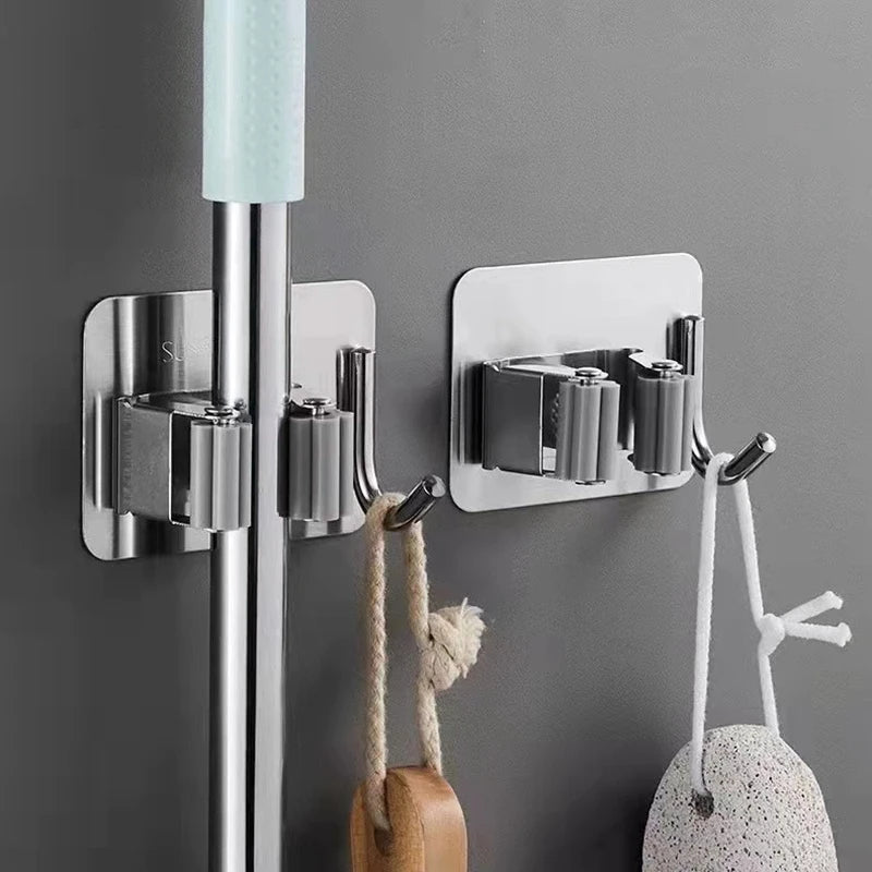 Adhesive Wall Multi-Purpose Hooks for Kitchen & Bathroom Easy Hang No Drill Required Mop And Broom Hanger Home Organizer