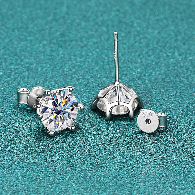 BIJOX STORY Women's Moissanite Screw Stud Earrings D Color 925 Sterling Silver 6 Prong Diamond Wedding Fine Jewelry