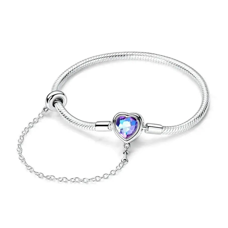 New 925 Sterling Silver Heart Shaped Zircon Snake Bone Bracelet For Women Fashion Birthday Jewelry Gift