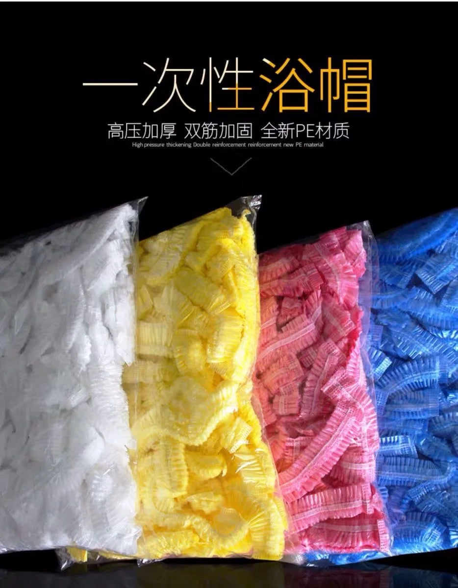 100 Pieces/set Women's Disposable Shower Cap  Plastic Waterproof Head Cover  Pink Spa Salon  Hotel Hair Dye  Elastic Hair Cap