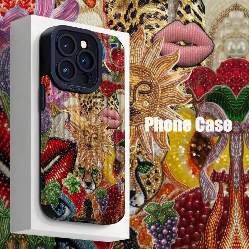 for IPhone 16 Pro Max 15 Pro 14Plus 13 12 11 Fashion Lid Pattern Phone Case, Shockproof Phone Protective Cover Compatible with