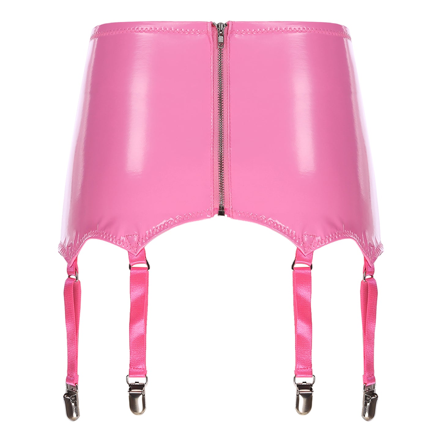 Womens Garters Latex Skirts Suspender Garters Belt Wet Look Patent Leather Mini Skirts Garters with Metal Clips Clubwear Costume