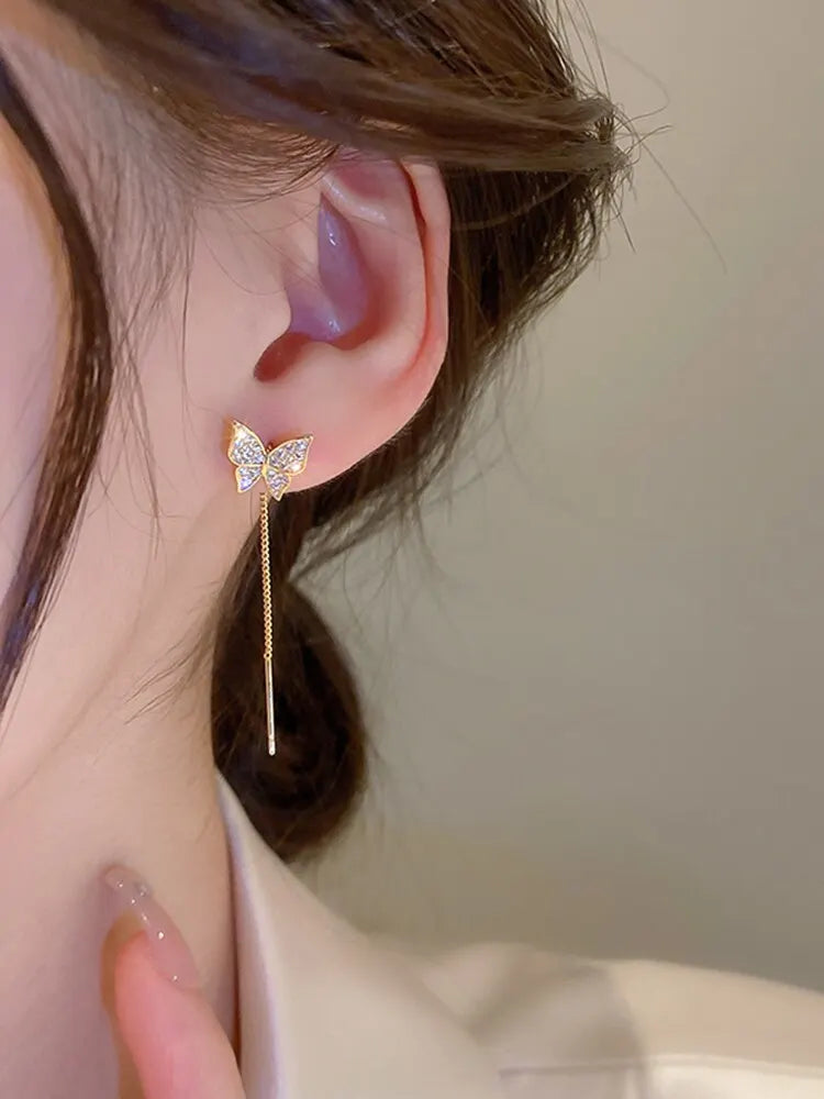 Butterfly Earrings For Women Sparkly Rhinestone Long Tassel Earrings Heart Drop Earrings Wedding Party Jewelry Valentine Gifts C