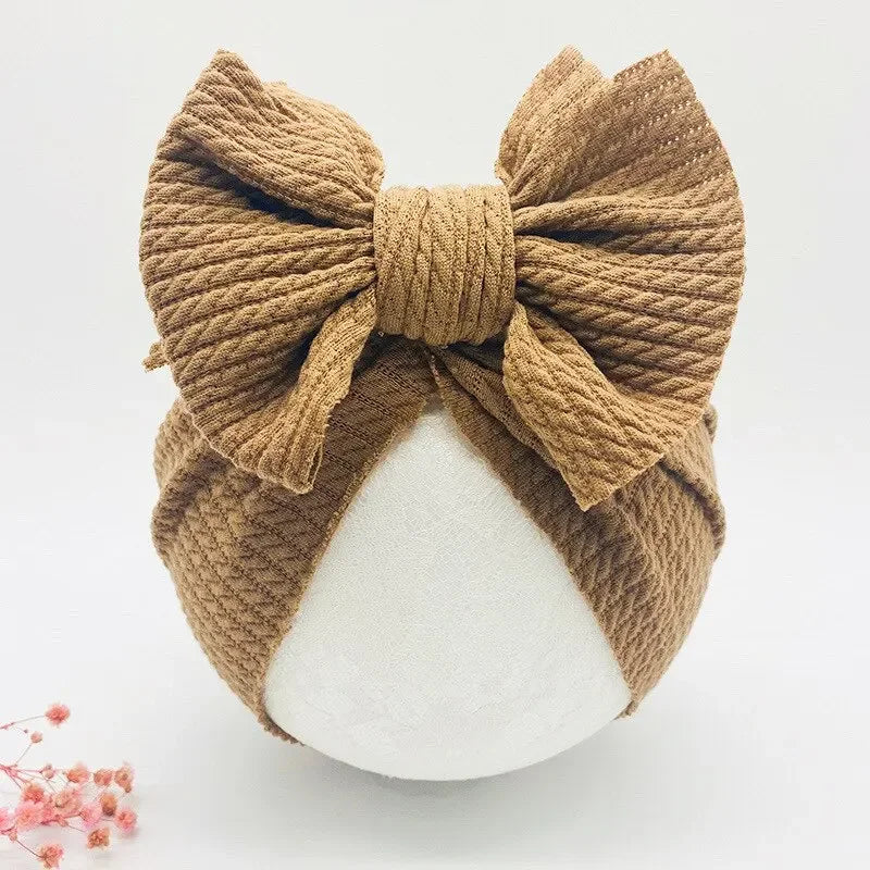 Cute Bow Baby Turban Hat Double Layer Big Bowknot Newborn Hat Soft Warm Elastic Kids Head Beanie Babies Accessories