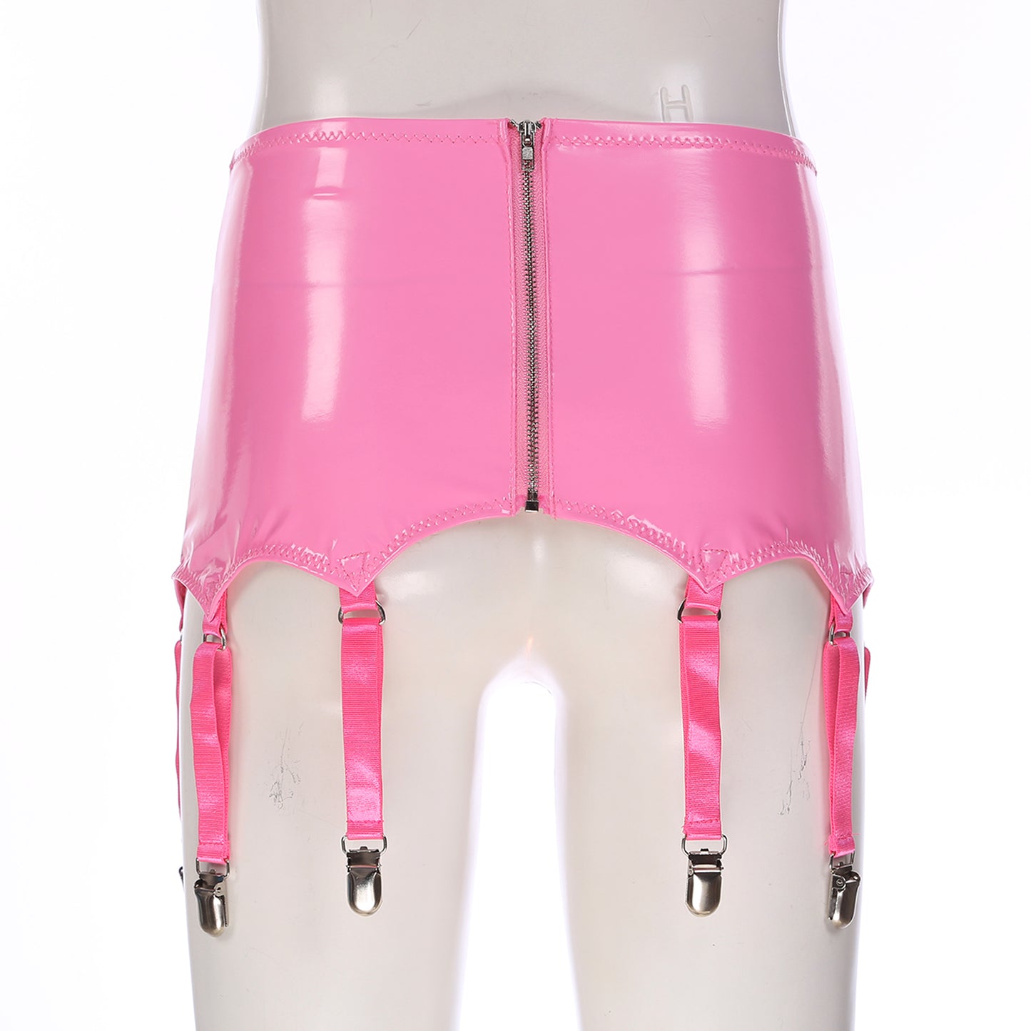 Womens Garters Latex Skirts Suspender Garters Belt Wet Look Patent Leather Mini Skirts Garters with Metal Clips Clubwear Costume