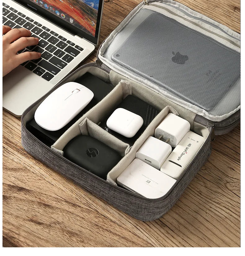 Three Layer Digital Storage Bag Multi-functional Cable Storage Box Portable Waterproof Travel Case for Data Mobile Power Bank