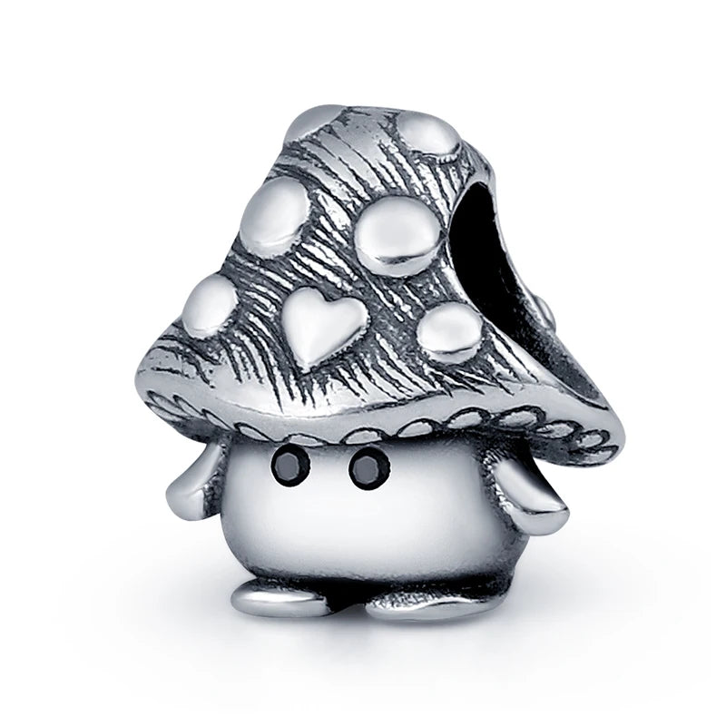 925 Silver Color Mushroom Owl Cat Bone Animal Charms Beads Fit Pandach 925 Original Bracelets Fine DIY Birthday Jewelry Gifts