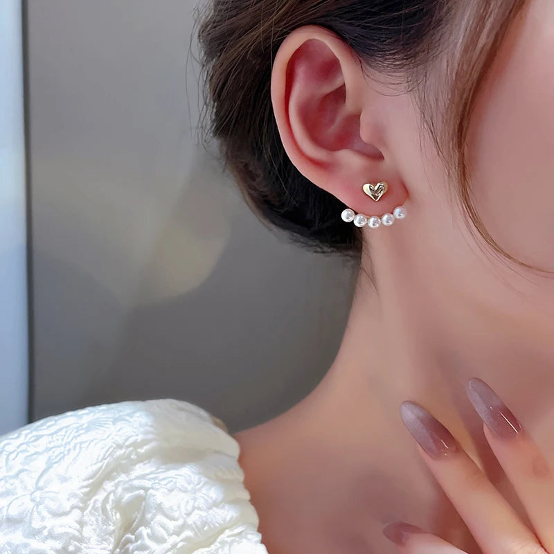 Light Luxury Imitation Pearl Stud Earrings Sweet Heart-shaped Ear Stud For Women Fashion Party Wedding Brid Jewelry Gift K