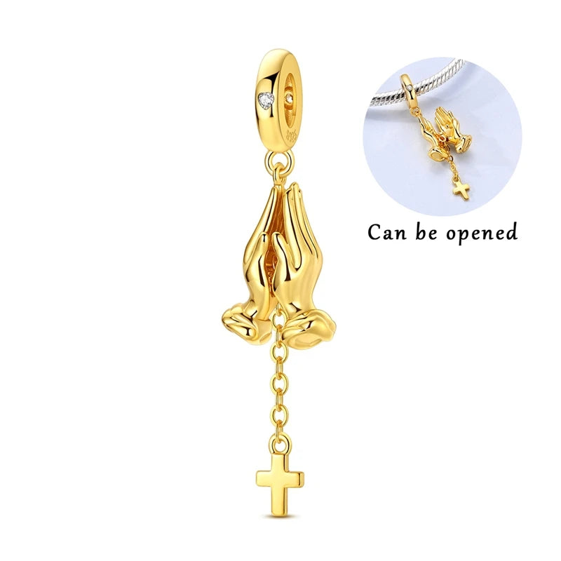 Original 925 Sterling Silver Gold Series DIY Charms Beads Inlaid Zirconium Sun Leopard Pendants Fit Bracelet DIY Jewelry Making