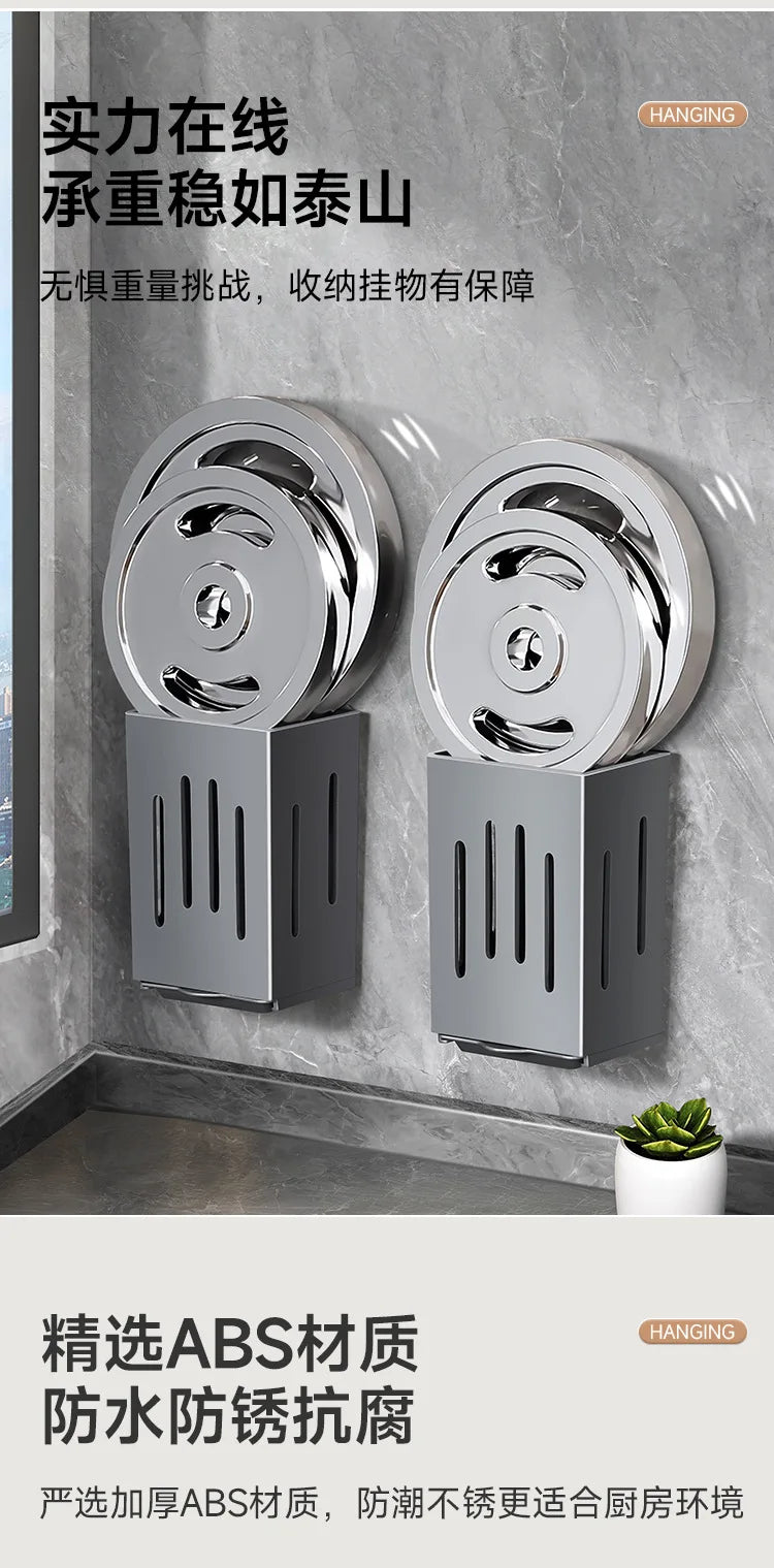 Kitchen Sink Utensil Caddy, Wall Mounted Chopstick Storage Rack with Drain Tray and Hooks, No Drilling Required