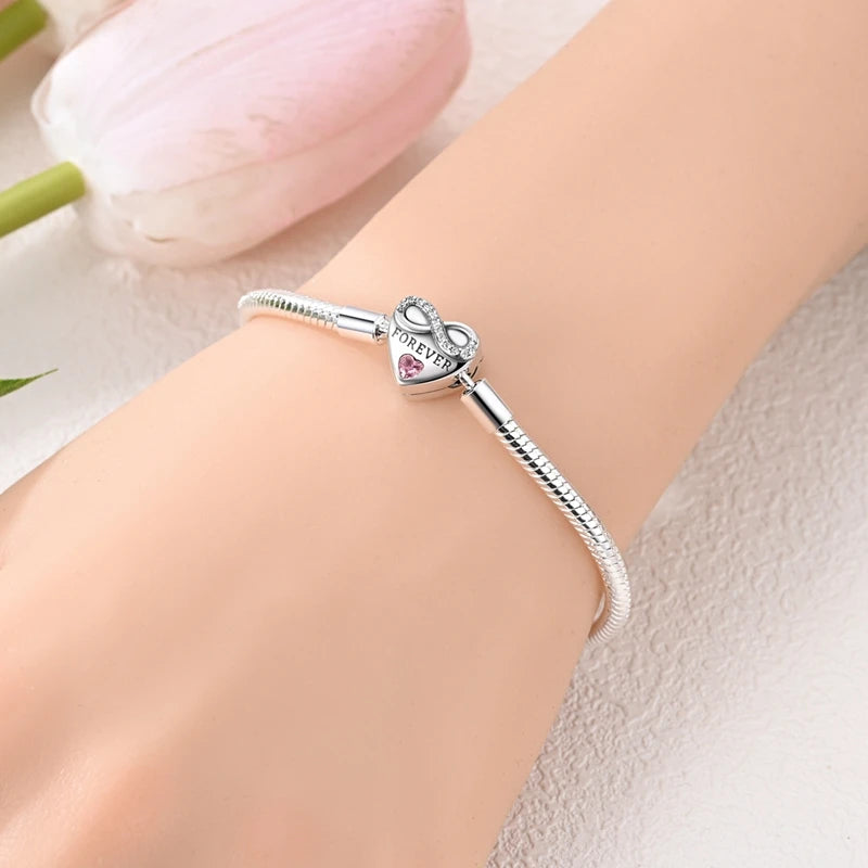 New 925 Sterling Silver Heart Shaped Zircon Snake Bone Bracelet For Women Fashion Birthday Jewelry Gift