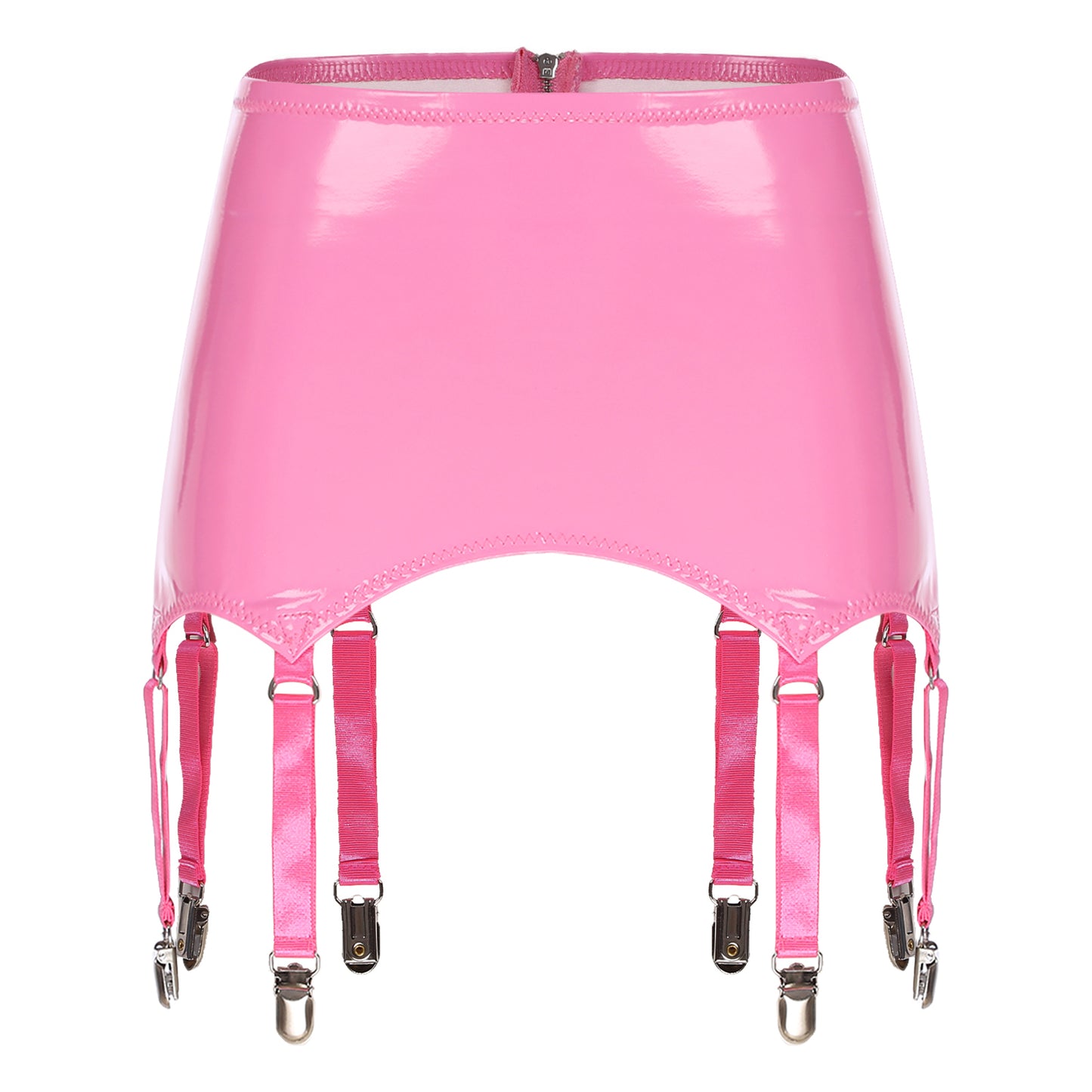 Womens Garters Latex Skirts Suspender Garters Belt Wet Look Patent Leather Mini Skirts Garters with Metal Clips Clubwear Costume