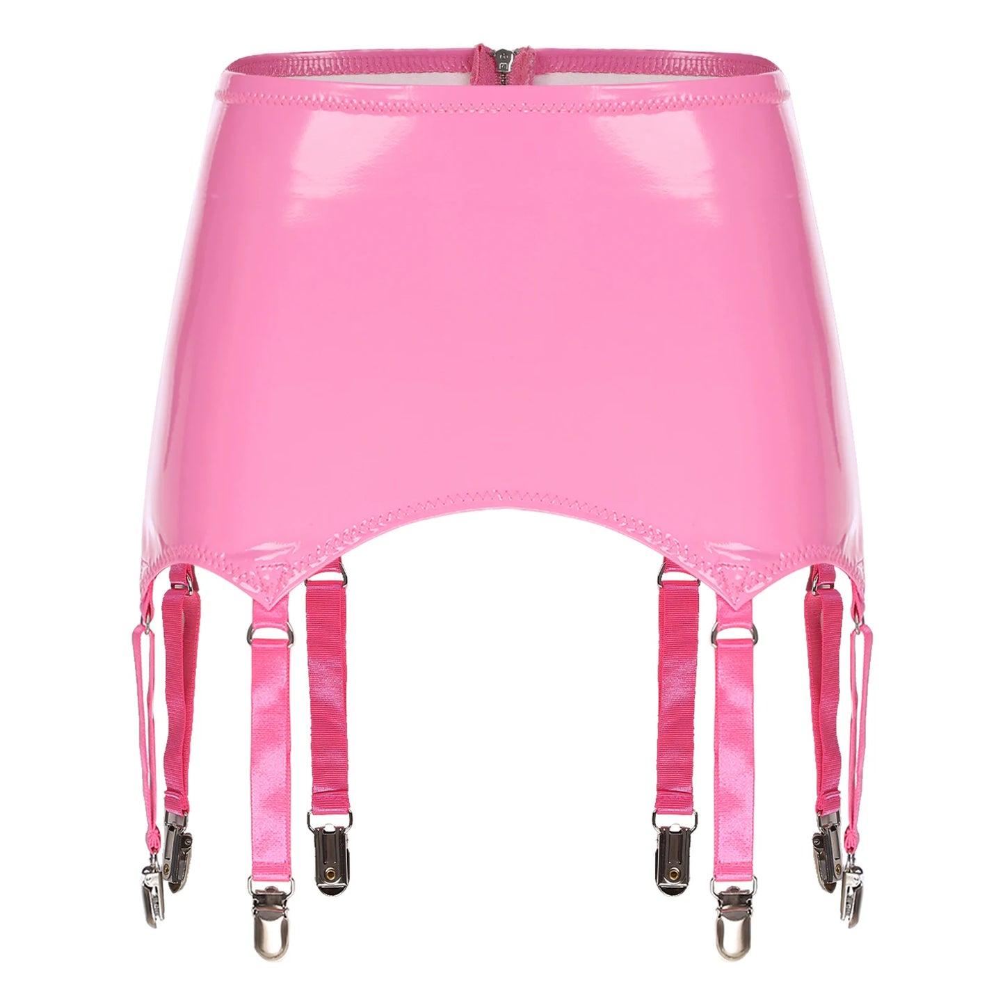 Womens Garters Latex Skirts Suspender Garters Belt Wet Look Patent Leather Mini Skirts Garters with Metal Clips Clubwear Costume