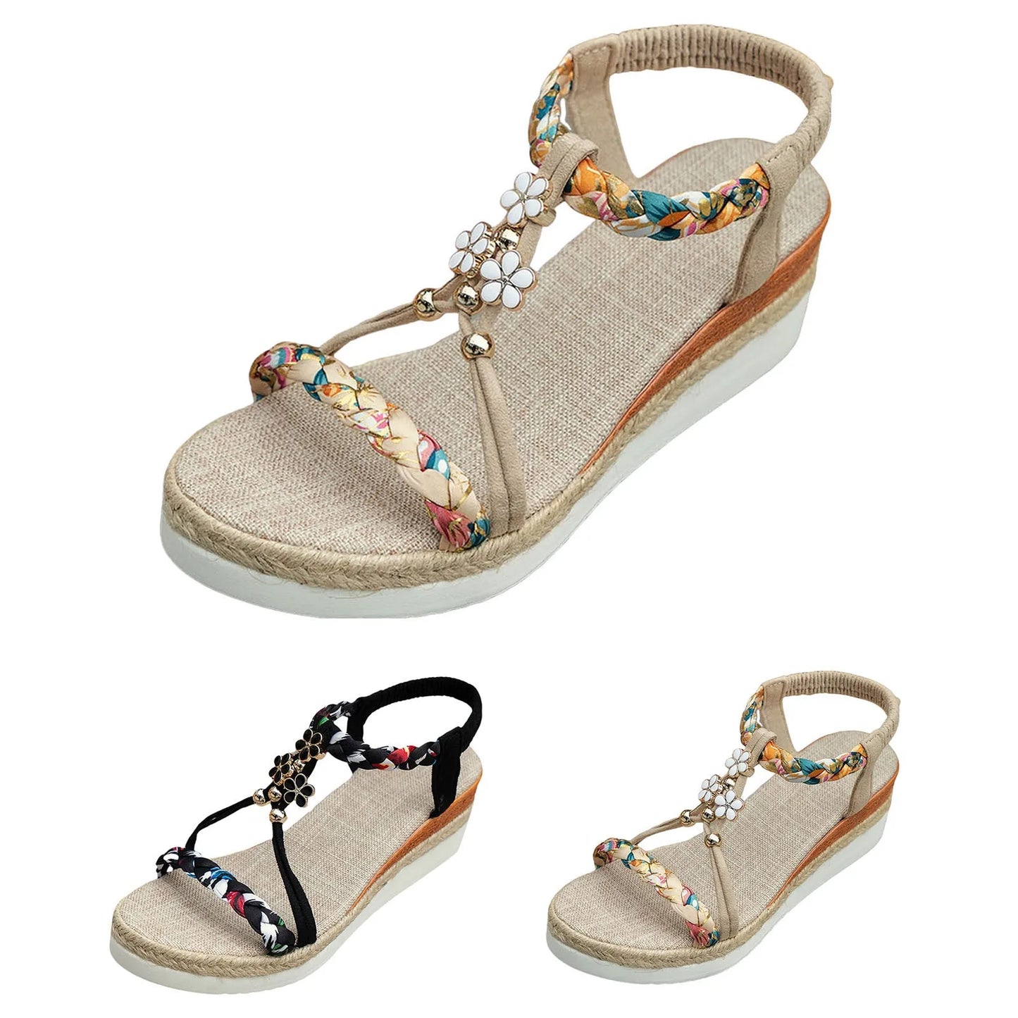 Women'S New Summer Sandals Classic Wedge Thick Sole Elevated Elastic Strap Open Toe Hollow Clear Heel Sandals For Beach Vacation