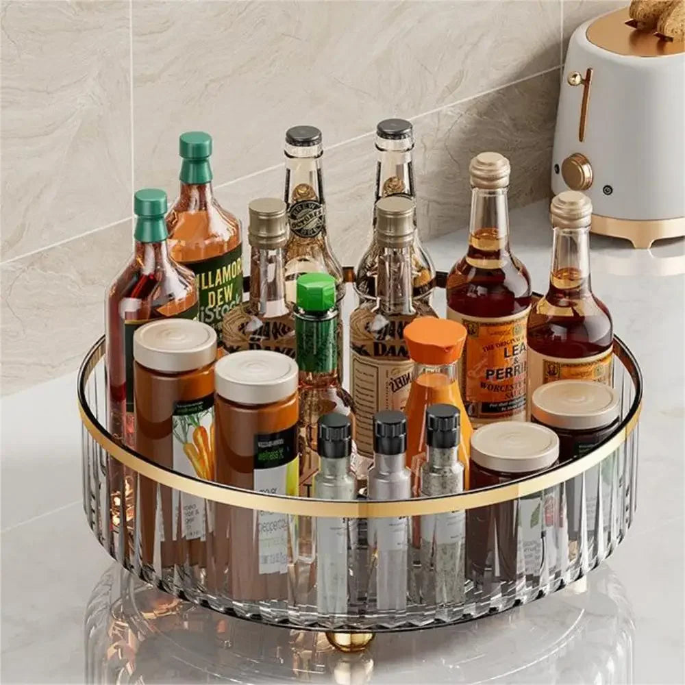 1PC Grey round Plastic Clear Rotating Storage Container Bin for Cabinet Pantry Kitchen Countertop And Refrigerator