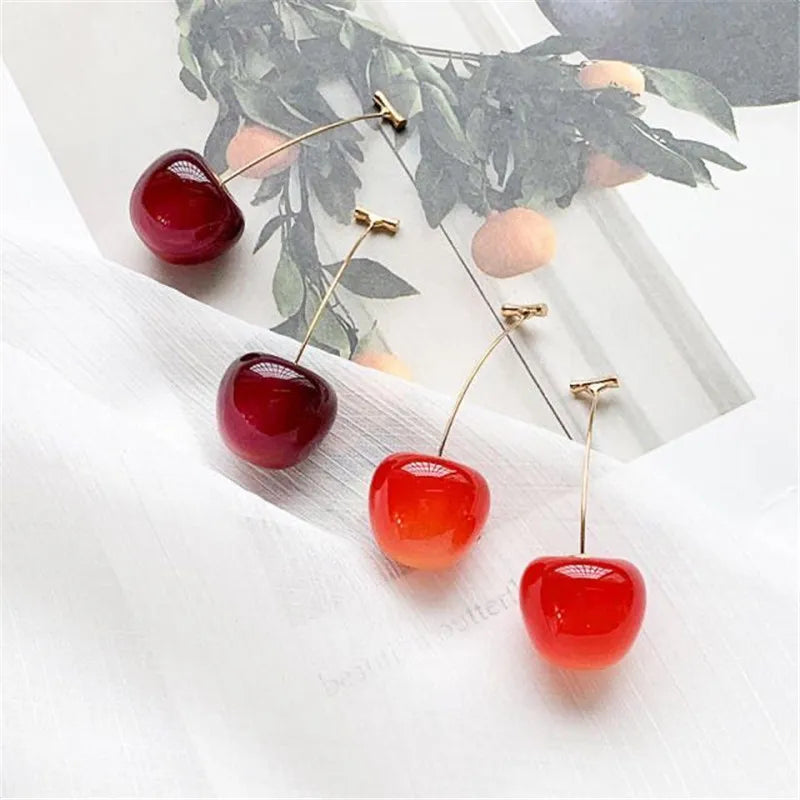 Cute Red Cherry Earrings Fashion Niche Fruit Earrings Girls Sweet Versatile Cherry Earrings Women's Design Sense Jewelry Gifts