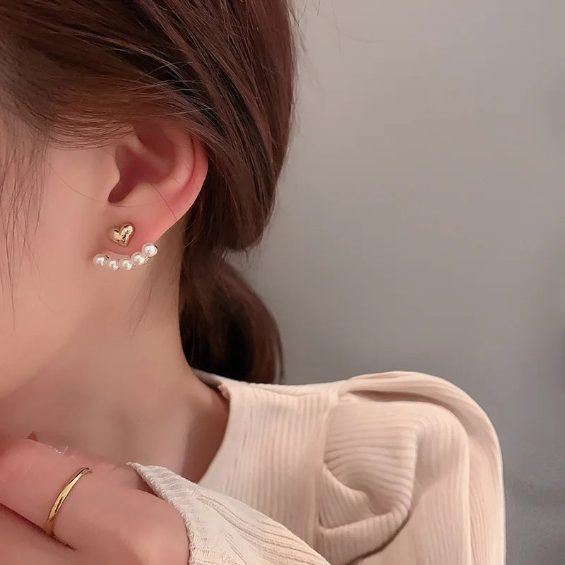 Light Luxury Imitation Pearl Stud Earrings Sweet Heart-shaped Ear Stud For Women Fashion Party Wedding Brid Jewelry Gift K