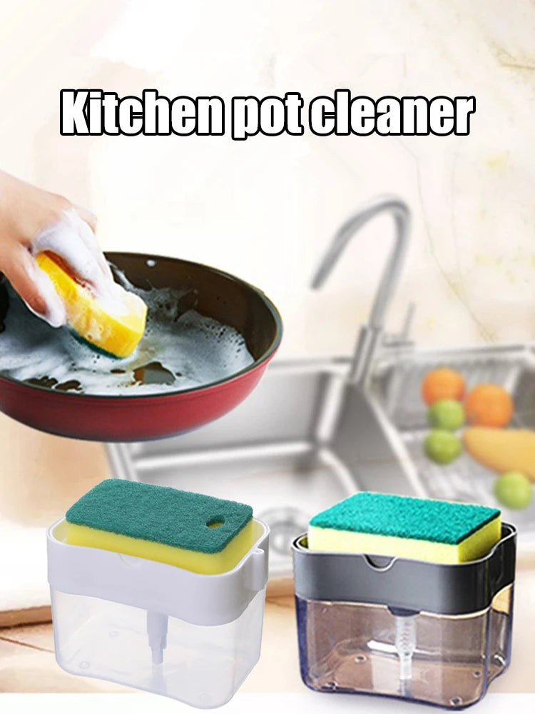 Kitchen Style Automatic Liquid Dispenser Dishwashing Brush Pot Tool Soap Dispenser with Press Cleaning Pot Brush