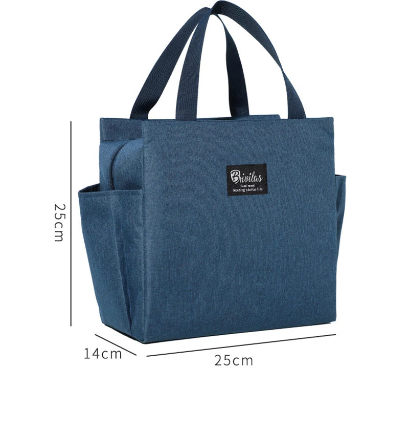 1PC Insulated Lunch Bag With 2 Side Pockets Large Capacity Thermal Lunch Box Bag To School Picnic Work Insulated Freezer Bag