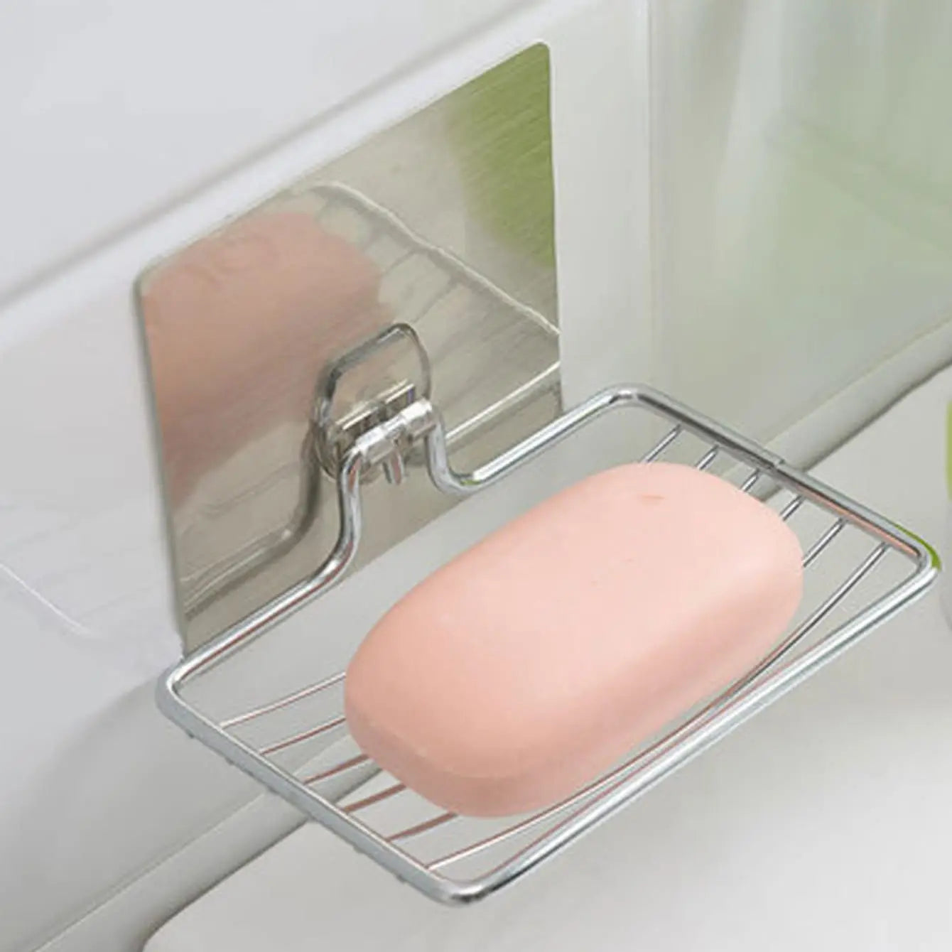 1pc-Stainless Steel Soap Rack Punch-free Nail-free Bathroom Single Layer Drain Wall Hanging Sucker Soap Box Light Luxury Shelf