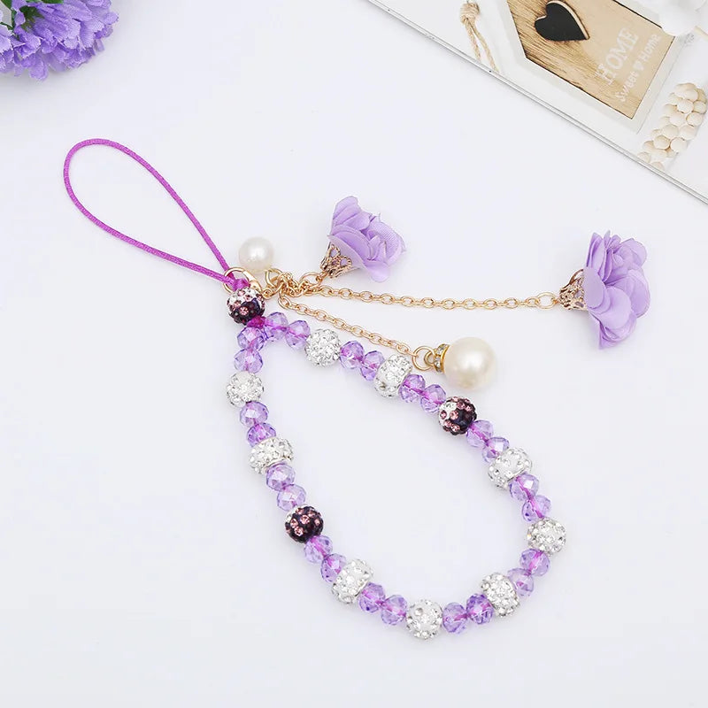 Short Mobile Phone Hanging Rope Creative Gypsum Flower Bracelet Wrist Rope Crystal Phone Case Pendant Fflower Pendant For Women