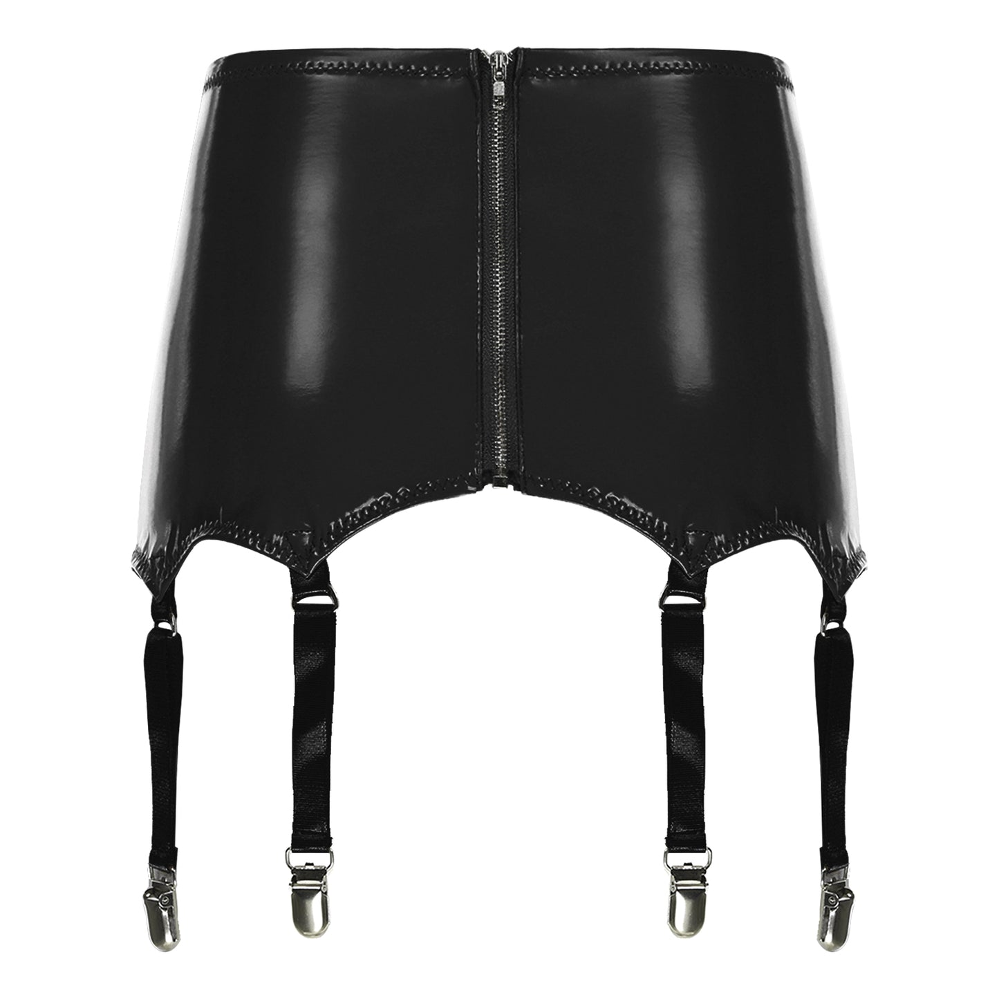 Womens Garters Latex Skirts Suspender Garters Belt Wet Look Patent Leather Mini Skirts Garters with Metal Clips Clubwear Costume