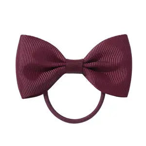 2.75 Inch Small Ribbon Bows With Elastic Hair Bands For Kids Girls Ponytail Solid Color Bowknot Hair Ropes Ties Hair Accessories