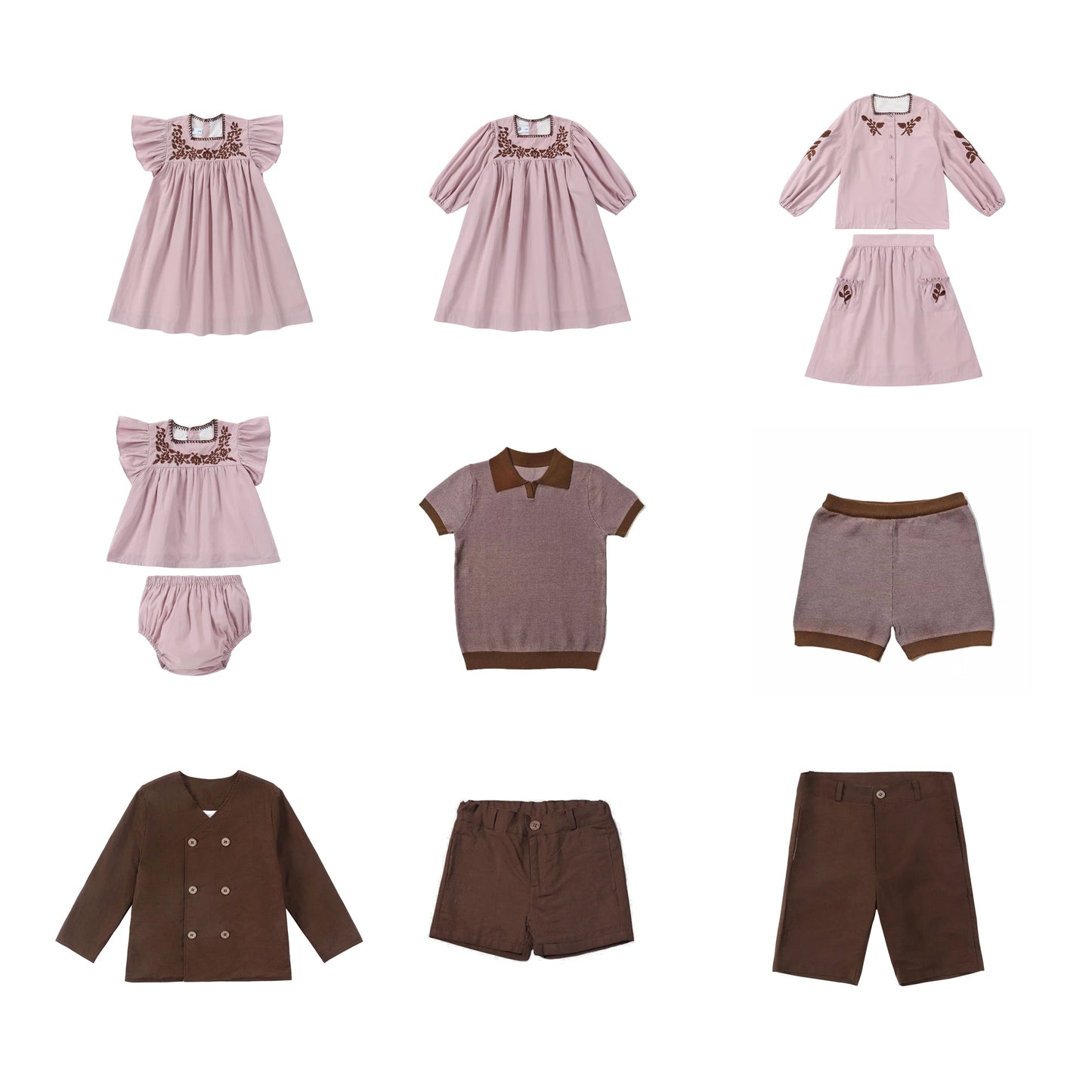 AP Chocolate Collection 2025 Spring Summer Embroidery Family Matching Clothing Set Girl Dress Baby 2-Pieces Blazer Shirt Shorts