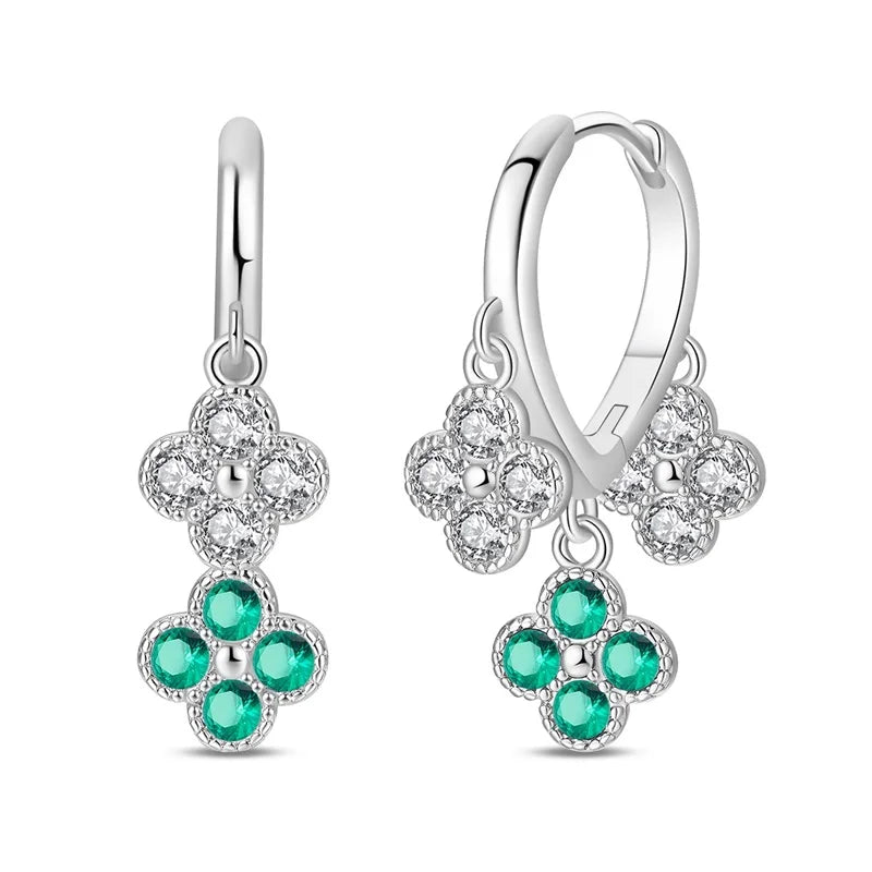 New 925 Sterling Silver Sparkling Zircon Four-Leaf clover Women Earrings Brilliant Wedding Engagement Star Earrings Jewelry Gift
