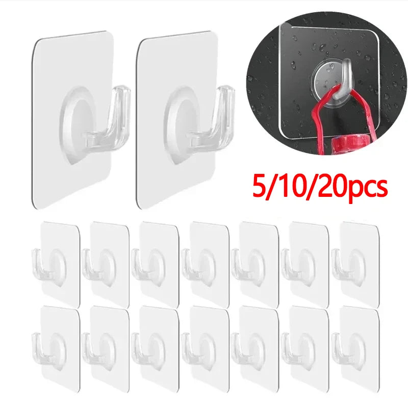 Adhesive Plastic Clear Utility Hooks Transparent Hook for The Drill-Free Wall Waterproof Key Wall Hooks.